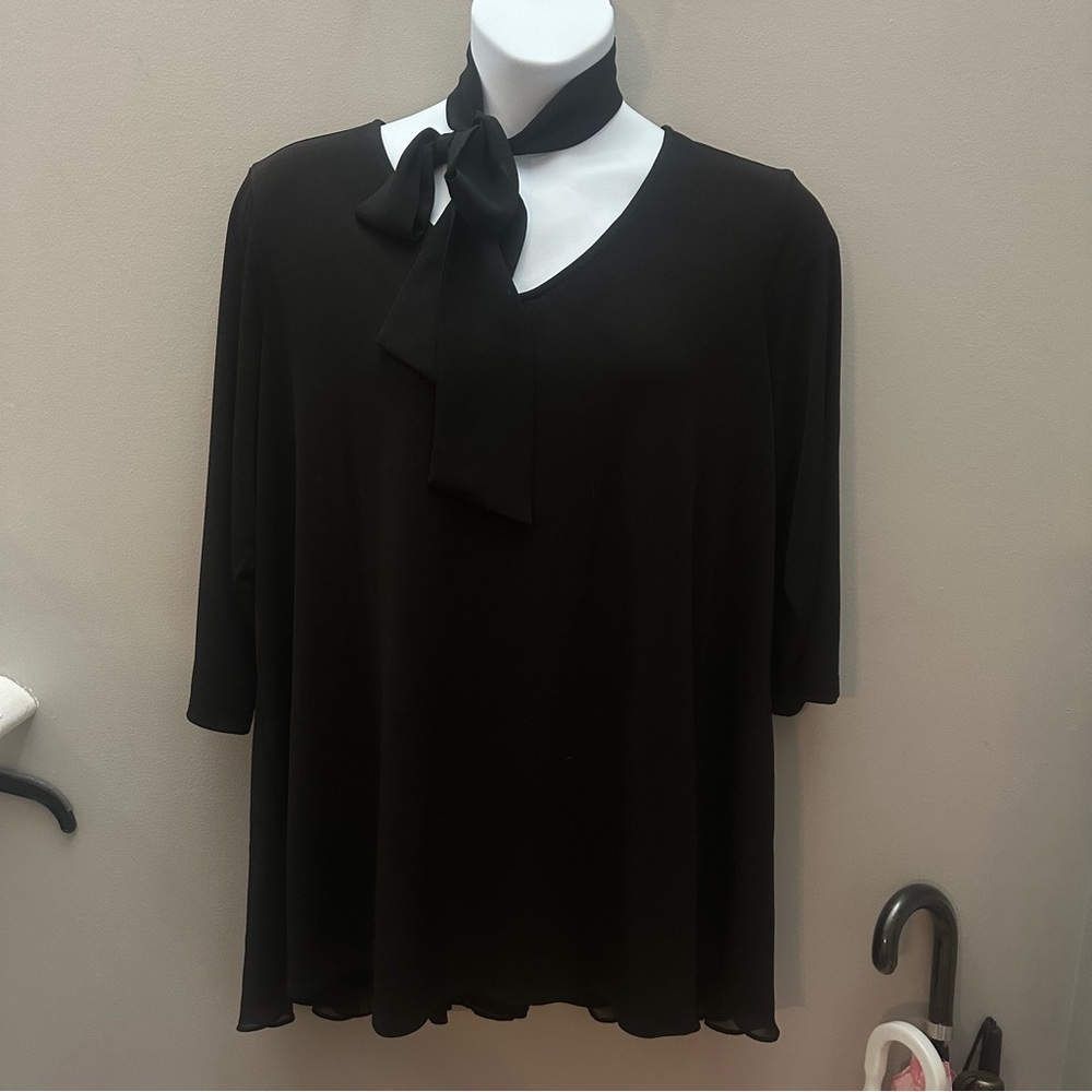 Elegant Black Women's Dress with Scarf Detail Susan Graver 2X Plain Classy